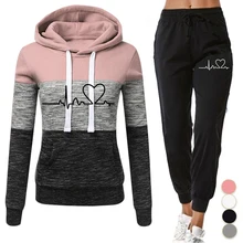 

Winter Tracksuit Women 2 Piece Set Print Hoodies+Pants Sportwear Women's Sports Suit Hooded Sweatshirt Set Female Winter Clothes