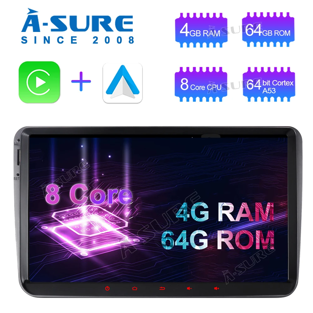 Автомобильный радиоприемник A-Sure 2 Din GPS Android 10 PX5 8 Core CarPlay навигация для Volkswagen VW Polo