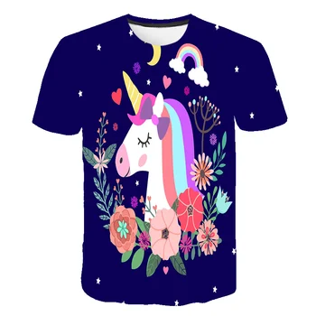 

2020 Summer Fashion Unisex Unicorn T-shirt Children 3D Boys Short Sleeves White Tees Baby Kids Tops Girls Clothes 4-14 years