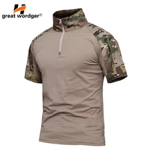 Мужская летняя футболка армейская Пейнтбольная тактическая футболка с коротким рукавом Военная камуфляжная хлопковая футболка одежда для походов и охоты 4XL