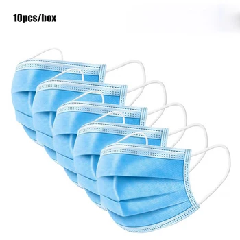 

10Pcs/Box Non-Woven Disposable Blue Face Mask 3 Ply Masks