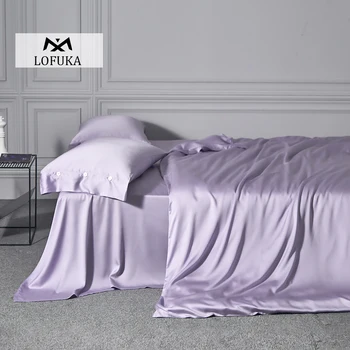 

Lofuka Luxury 100% Nature Silk Light Purple Bedding Set Duvet Cover Flat Sheet Bed Sheet Pillowcase Queen King For Women Men Kid