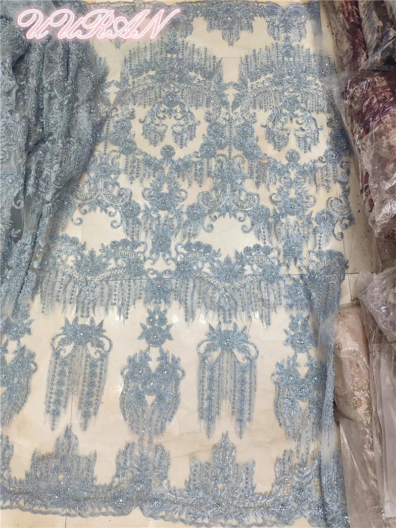 Африканская гипюровая кружевная ткань высокого качества с вышивкой бисером, французская чистая кружевная ткань для свадебного платья, Тюлевая кружевная отделка