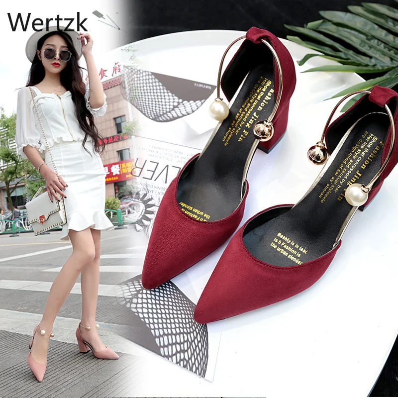 2019 new Korean version wild suede pointed high heels word buckle single shoes sexy comfortable trend ladies |