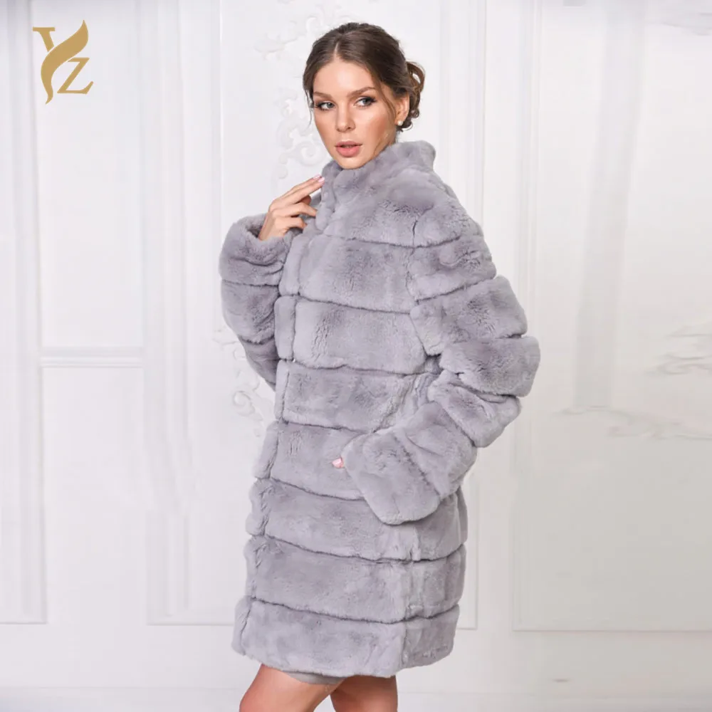 YZ. FURTURE/Лидер продаж, Женское пальто из натурального меха кролика рекс высокого качества из натурального меха кролика Рекс шиншилла, зимняя куртка