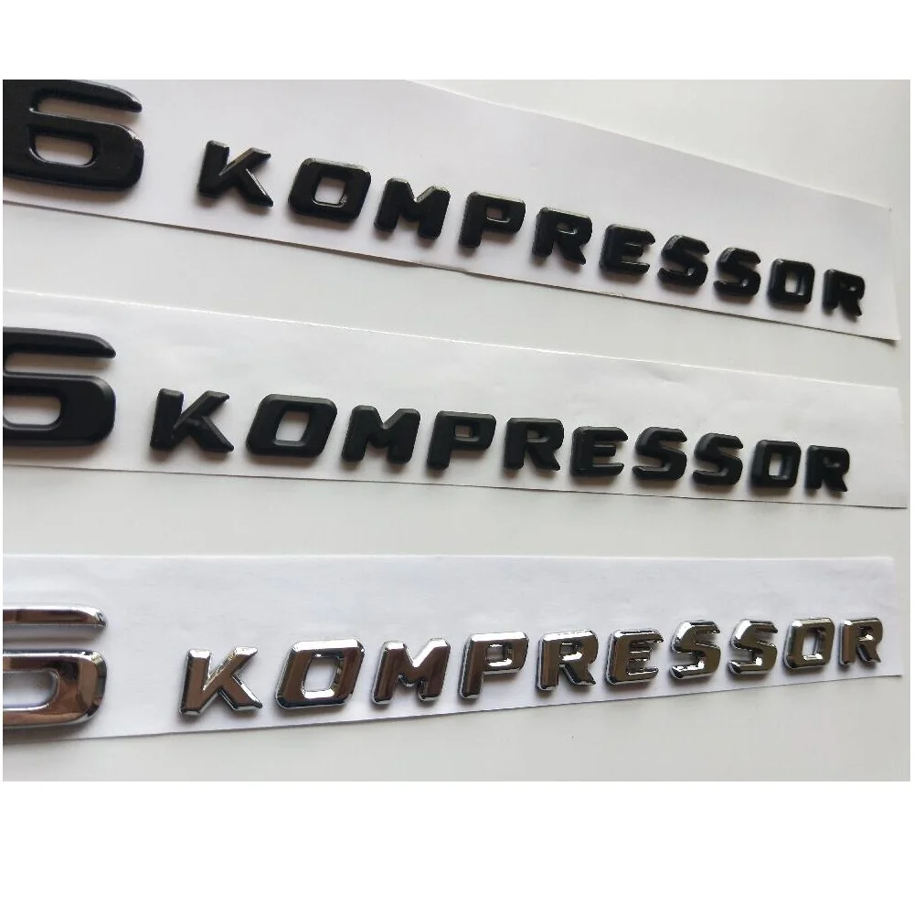 For Mercedes Benz Black AMG Chrome Black Letters V6 KOMPRESSOR Trunk Fender Emblem Emblem Badges Sticker