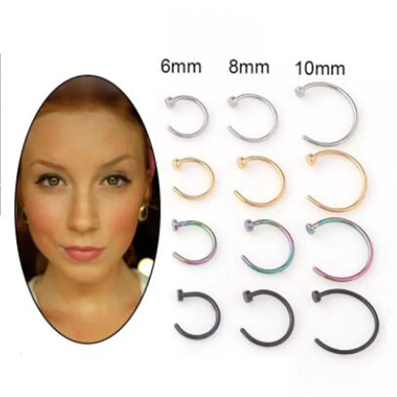1pc 6/8/10MM Open Hoop Fashion Stainless Steel Horseshoe Nose Ring For