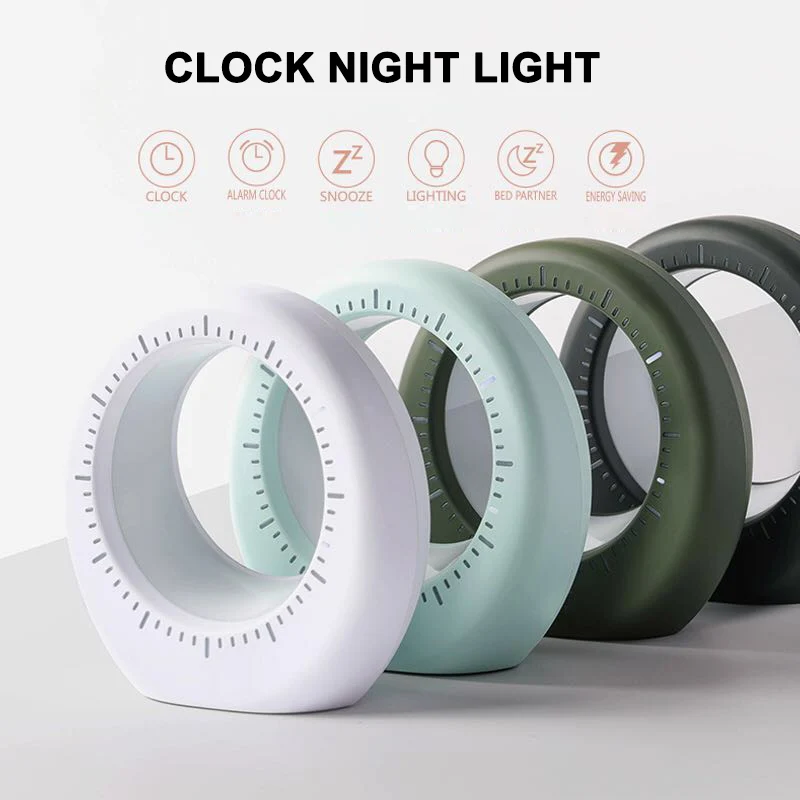 

USB Charging LED Night Light Non Ticking Bedside Alarm Clock with Nightlight for Home Office LB88