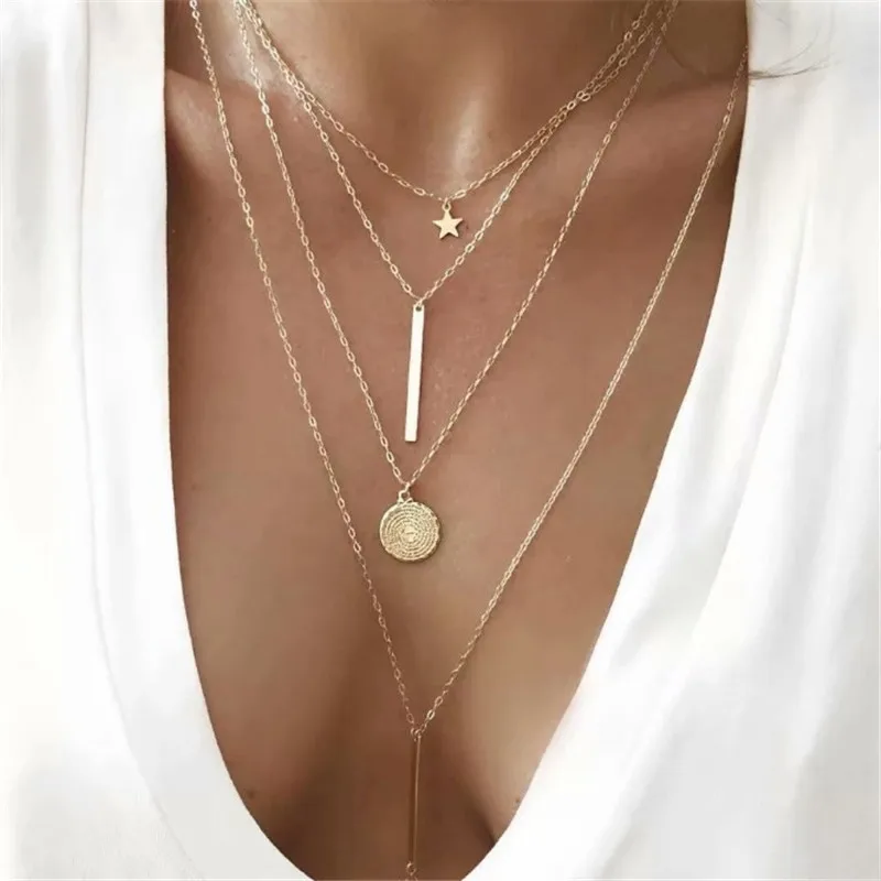 X-ROYAL New Boho Jewelry Multi Layer Choker Necklaces Women Sexy Fashion Pendant Vintage Lovers Gift Luxury Choker Necklace - Metal Color: NL-016