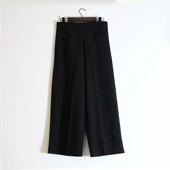 

Elastic waist women Striped black Wide Leg Pants pants Calf-Length Pants