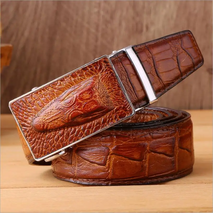 Automatic Buckle Men Genuine Leather Crocodile Grain Belt Fashion Male Alligator Pattern Belts Cowboy Waistband Strap XKS148 - Цвет: Коричневый