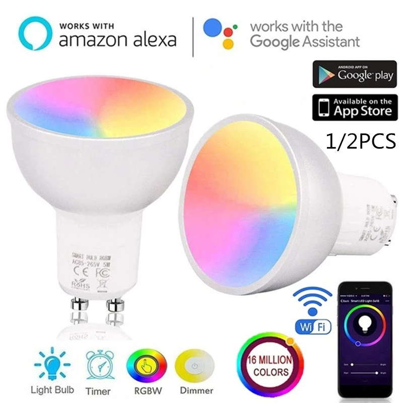 GU10 wifi-патрон, умный свет лампы RGBW 5 Вт Led Dimmable совместимы с Alexa и Google Home дистанционное управление смартфона планшета Прямая поставка