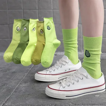 

SP&CITY 5 Pairs Set Ins Fashion Avocado Embroidery Heap Socks Women Pure Color Leisure Joker Ankle Socks For Female Original Sox