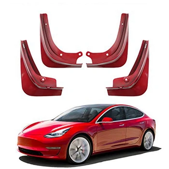 

Mud Flaps for Tesla Model 3 Splash Guards Mud Flap Fender Mudguards Pack Of 4 Painted Gloss Red