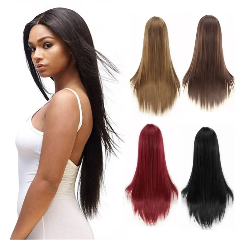 Ladies Long Straight Synthetic Wig Adjustable Hair Net Cosplay Party African | Красота и здоровье