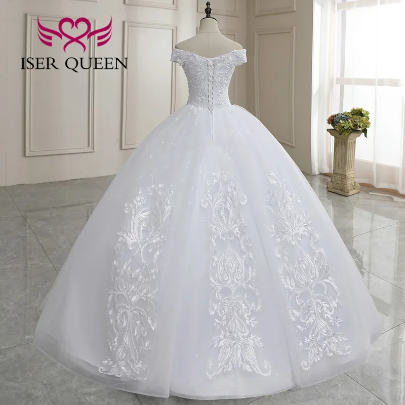 Off Shoulder Beading Princess Wedding Dress Plus Size Embroidery Bride Dresses Ball Gown For Women WX0184