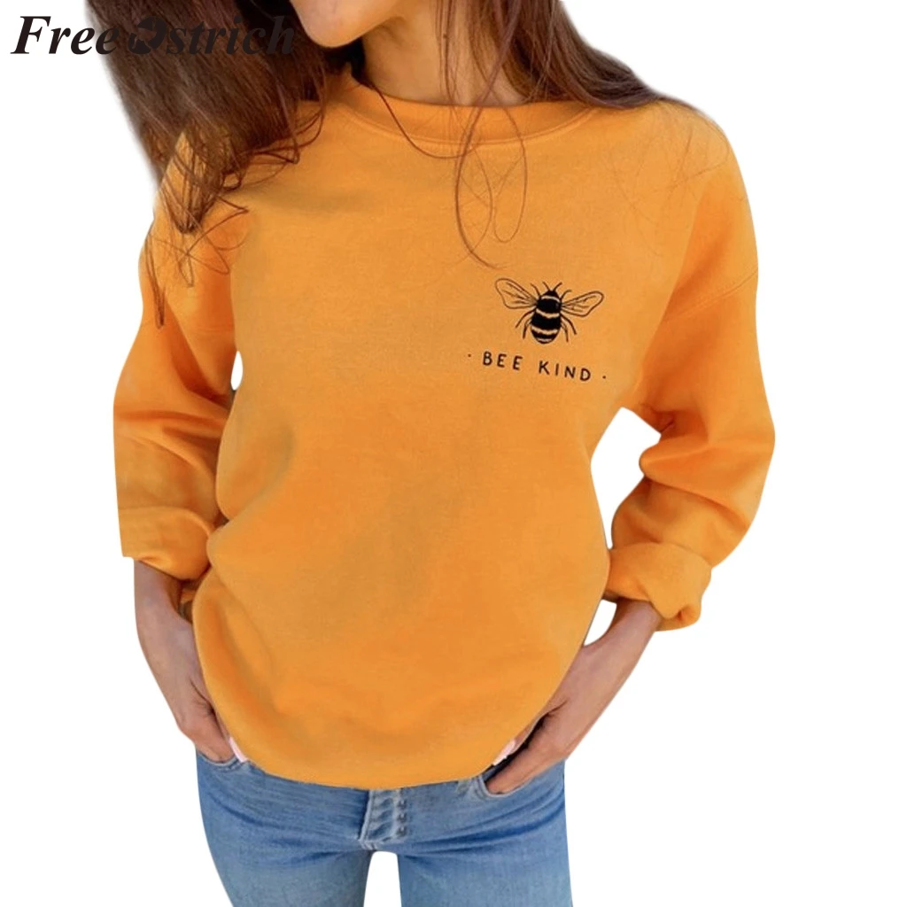 

FREE OSTRICH Sweater Women Little Bee Print O-Neck Gradient Long Sleeve Casual Autumn And Winter Sweaters Women Invierno 2019