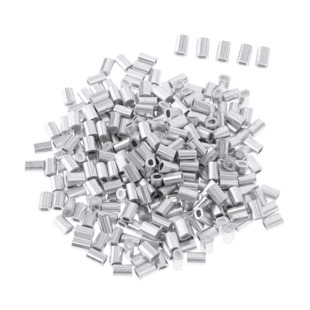 100pcs Aluminum Fishing Crimp Sleeves 0.8-1.5mm Double Oval Fishing Line Crimping Tube Wire Crimp Connector Fishing Accessories 