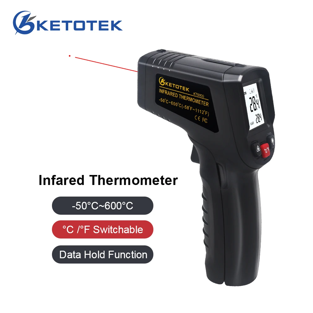Ketotek Digital Infrared Thermometer Non-Contact Meter Pyrometer Laser -50 ~ 600C/-58 ~ 1112F Temperature Gun IR Pyrometer