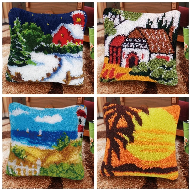 

Landscape Embroidery Pillows Latch Hook Cross Stitch Pillows Borduurpakket Kussen Embroidery Package Dieren Handwerk Kussen Kat