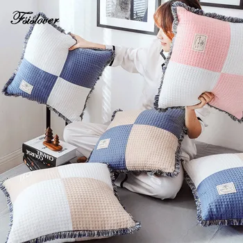 

FSISLOVER Tassel Soft Cotton Cushion Cover ins New Fashion Pillowcase High Quality Patchwork Nordic Style Home Deco Pillow Cases