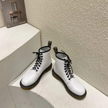 

Winter Women Boots Leather Ankle Martenss Boots Casual DrBotas Motorcycle Shoes Warm Fur Yellow Line Shoes Doc Zapatos Mujer 48