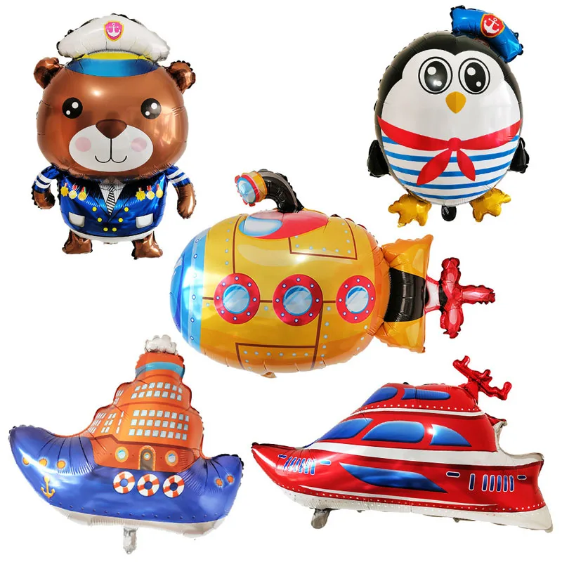 

1 Pc Cute Submarine Ship Foil Balloons Cartoon Pirate Boat Maritime Transport Theme Baby Shower Birthday Party Decro Suppliers