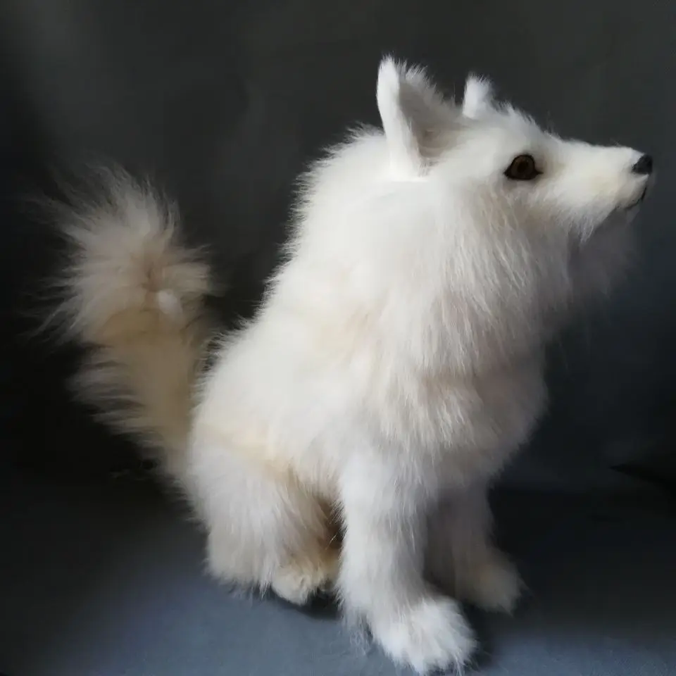 simulation fox large 40x35cm white fox polyethylene&furs squatting fox hard model prop,ornament decoration xmas gift w2802