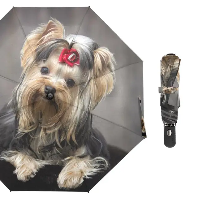 Yorkshire Terrier Kutya Nyomtatás Automatikus Esernyő Eső Nők Három Összecsukható Hordozható Férfi Szélálló Napvédő