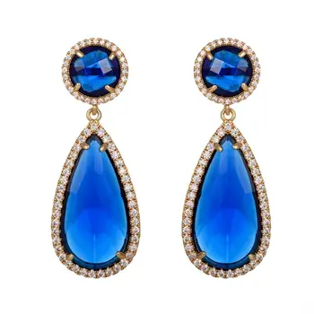 

YAN MIN TRADE Hot Luxury Brand Long Drop Earrings High Quality Cubic Zircon Gold Color Women Earrings Indian Jewelry 2020