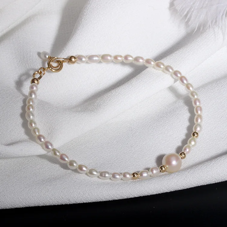 

Pedicle Van Cleef Own Handmade Import 14k Gold Pearl round Pendant Pearl Women's Bracelets Bracelet Japanese Korean Accessories