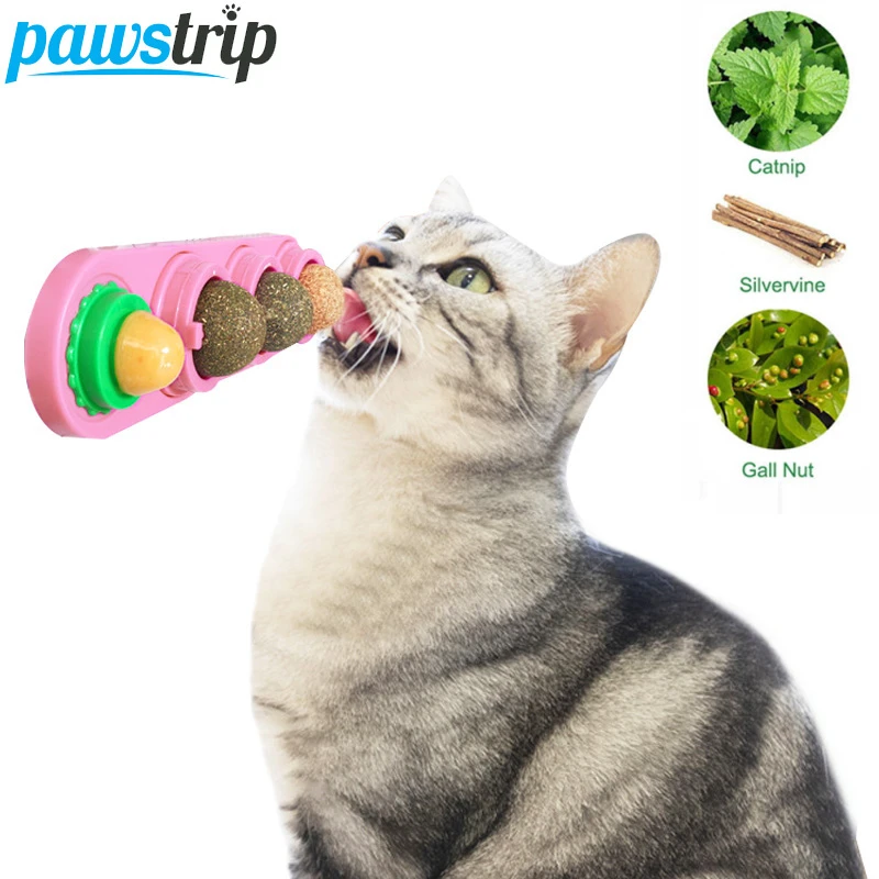 hamster toys 4pcs Catnip Ball Set Cat Treat Toys Snack Self-Adhesive Rotated Catnip Ball Cats Wall Mount Molar Teething Toy For Cats Ball homemade cat toys