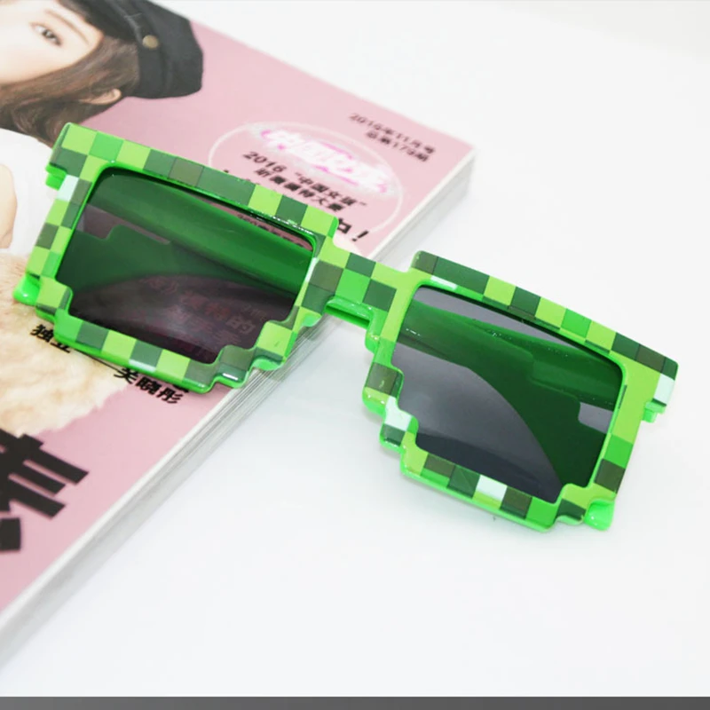 Винтажные Квадратные Солнцезащитные очки в мозаичном стиле унисекс, модные солнцезащитные очки в виде пикселя, чехол, подарок для детей