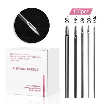 

Disposable Surgical Steel Piercing Needles for Navel Nose Tattoo Needles 100Pcs 12/14/16/18/20G