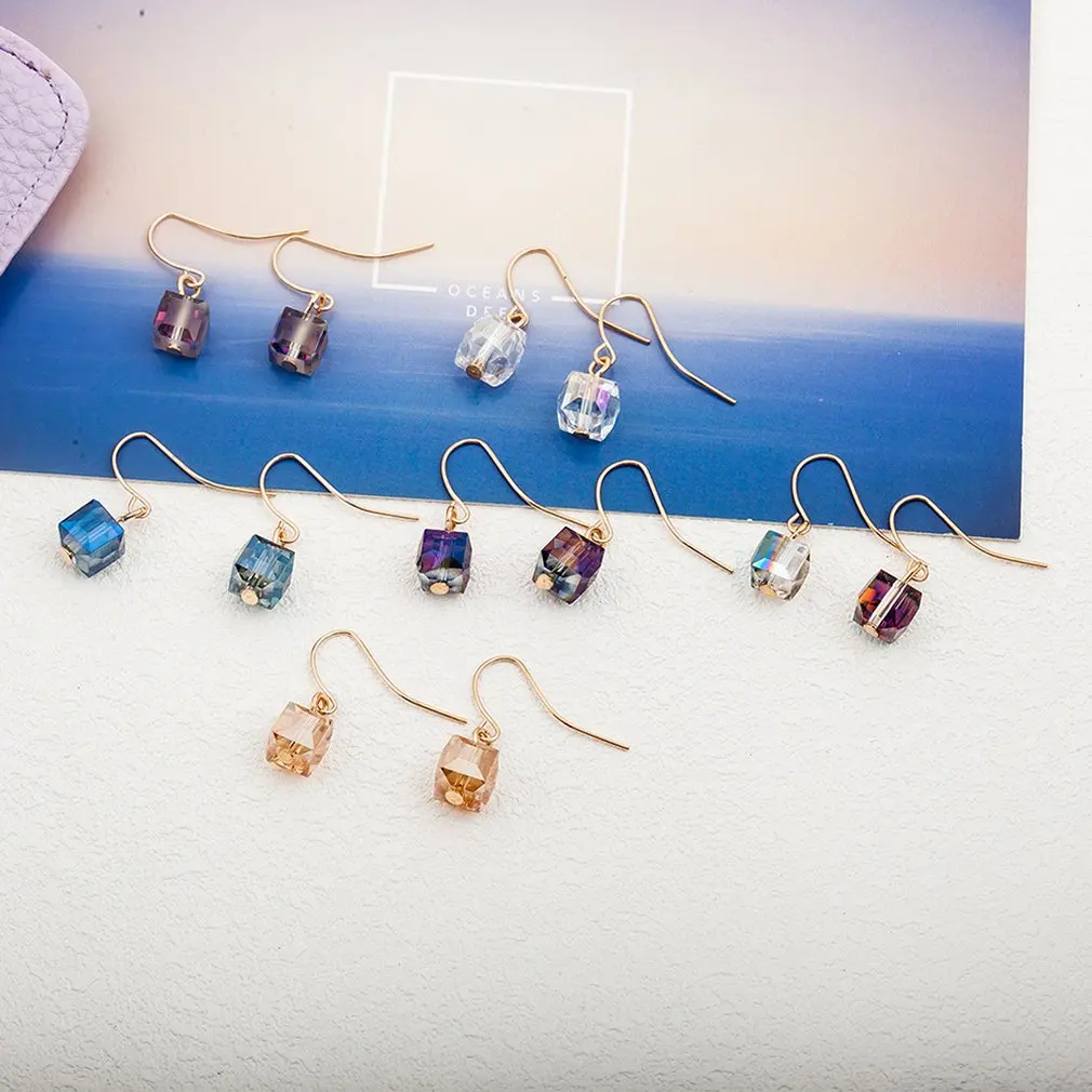 

European And American Simple And Generous Fashion Exquisite Six-Color Crystal Square Stud Earrings Female Jewelry 2019