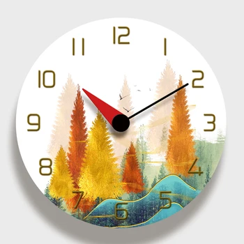 

Modern Oil Painting 12 Inch Wall Clock Nordic Style Art Pine Minimalist Living Room Creative Silent Quartz Wall Clocks Decorativ