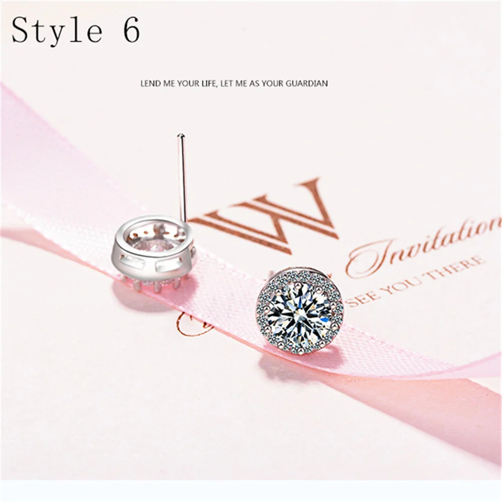 925 Sterling Silver Earrings Stud for Women Solid Silver Jewelry Earrings Bling CZ Zircon Stone Stud Brincos Bridal Wedding