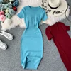 OCEANLOVE Sexy Dress Women Solid Bodycon Short Sleeve Summer Mini Dresses O-neck Knitting Stretch Retro High Waist Vestido 12350 ► Photo 3/6