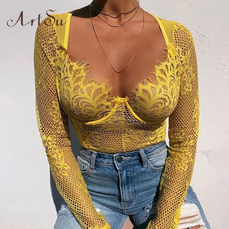 ArtSu 2019 Mesh Lace Transparent Bodysuit Long Sleeve Straps Sexy Teddy Catsuit One Piece Autumn Bodysuits New ASJU60608 ArtSu 2019 Mesh Lace Transparent Bodysuit Long Sleeve Straps Sexy Teddy Catsuit One Piece Autumn Bodysuits New ASJU60608