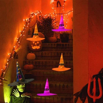 

5pcs Halloween party decoration Witch Hat hanging night light emitting LED Witch Hat Adult Children play Halloween party supplie