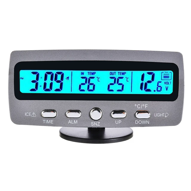 Reloj Electronico Del Coche Voltaje del coche Monitor digital Batería  Despertador Termómetro de temperatura LCD