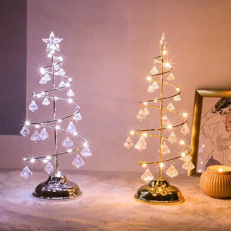 

Exquisite Christmas Lights Crystal Night Lights Christmas Tree Light Desk Decorations Table Lamp Home Decor Navidad Party 2021