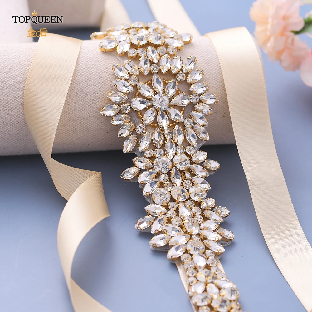 TOPQUEEN S319-G Luxury Bridal Belt Gold Rhinestone Applique Wedding Accessories Women Diamond Sash Moroccan Caftan Decoration TOPQUEEN S319-G Luxury Bridal Belt Gold Rhinestone Applique Wedding Accessories Women Diamond Sash Moroccan Caftan Decoration