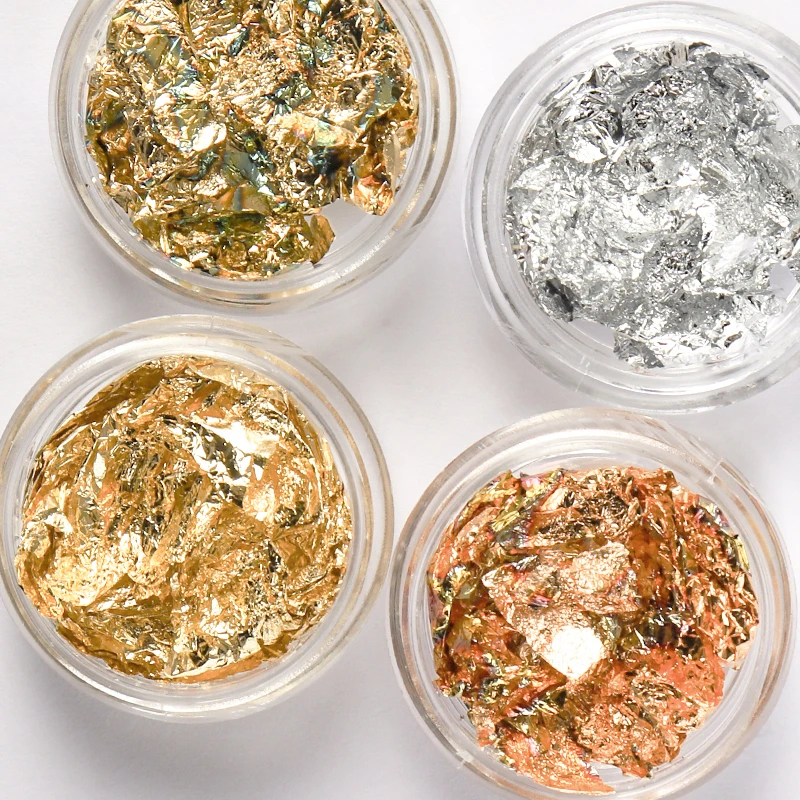1 Box Gold Silver Irregular Aluminum Foil Paper Nail Art Sticker 3D Glitter DIY Manicure UV Gel Polish Nail Decoration Tools