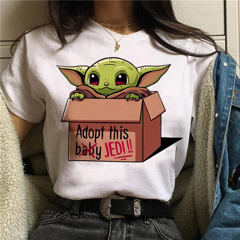 

90s Lovely Baby Yoda women's T-shirt Men Star Wars Mandalorian print T-Shirt funny Harajuku summer short sleeved women's T-shirt