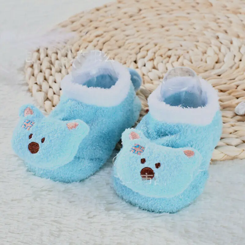 Милые Нескользящие носки для маленьких девочек и мальчиков; тапочки для новорожденного с героями мультфильмов; обувь для детей 0-5 лет - Цвет: Небесно-голубой