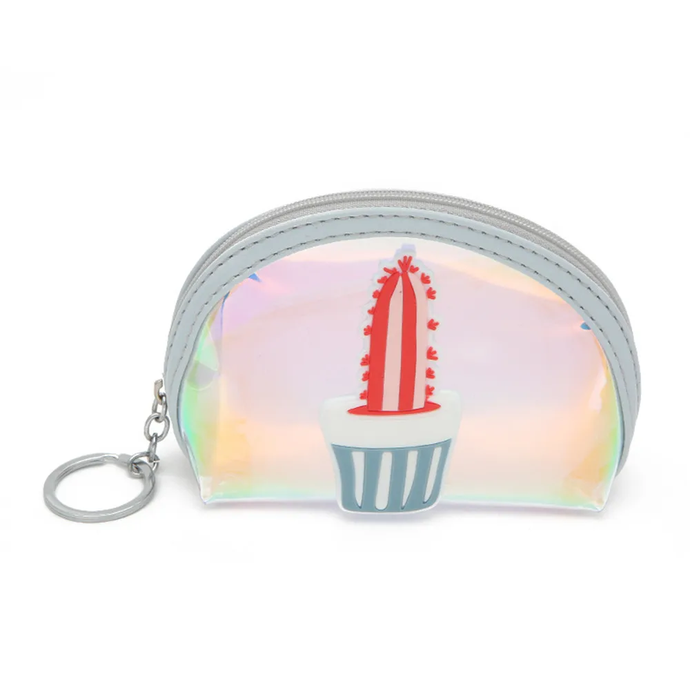 

Women Wallet Jelly Skin Keychain Bag Semicircular Zipper Wallets Cactus Coin PVC Laser Purse Clutch Lady