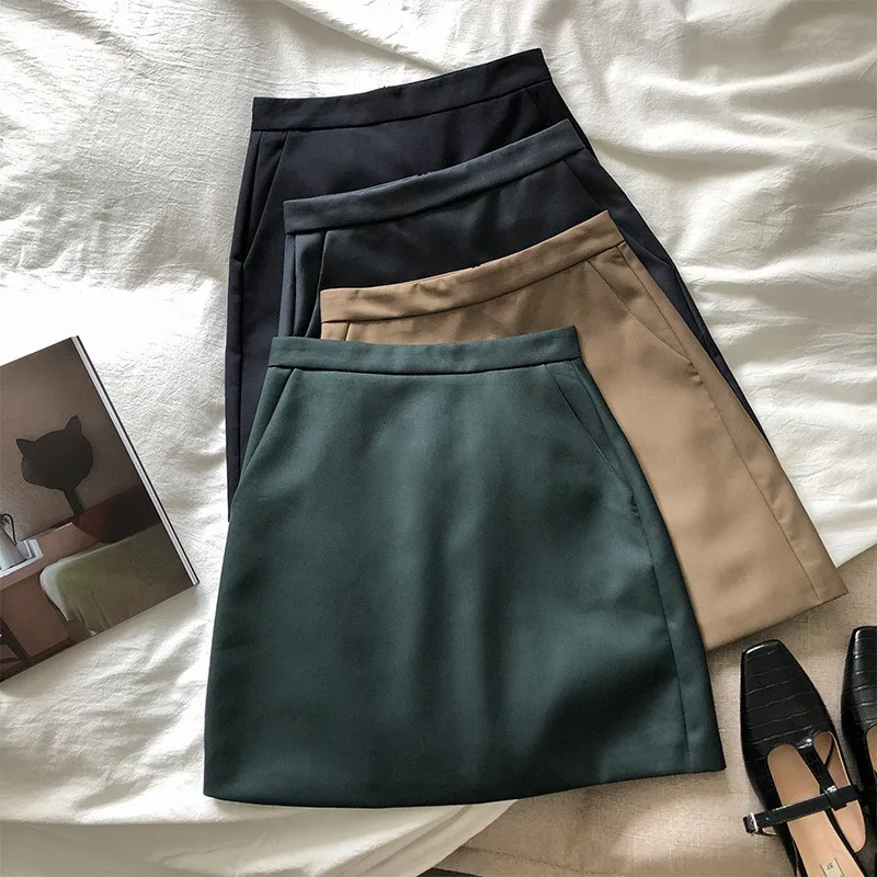 

MyZyQg Fall Korean One Step Suit Skirts Women Retro Kawaii High Waist A Line Skirt Office Club Party Casual Clothes