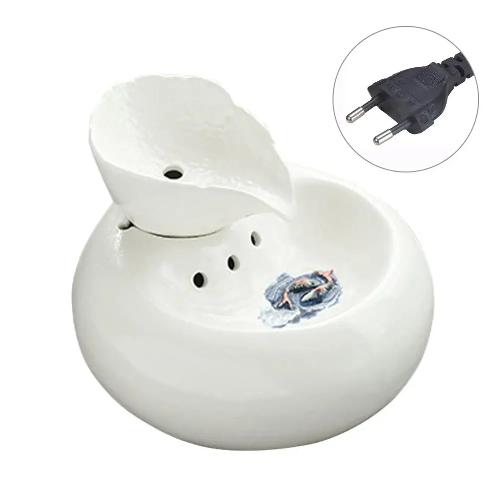 EU Plug 220V White Керамический кошачий диспенсер для воды, умный питательный питатель для домашних животных, автоматический циркулирующий фонтан, 3D фонтан, водосборник, 1.5л - Цвет: EU Plug 220V White