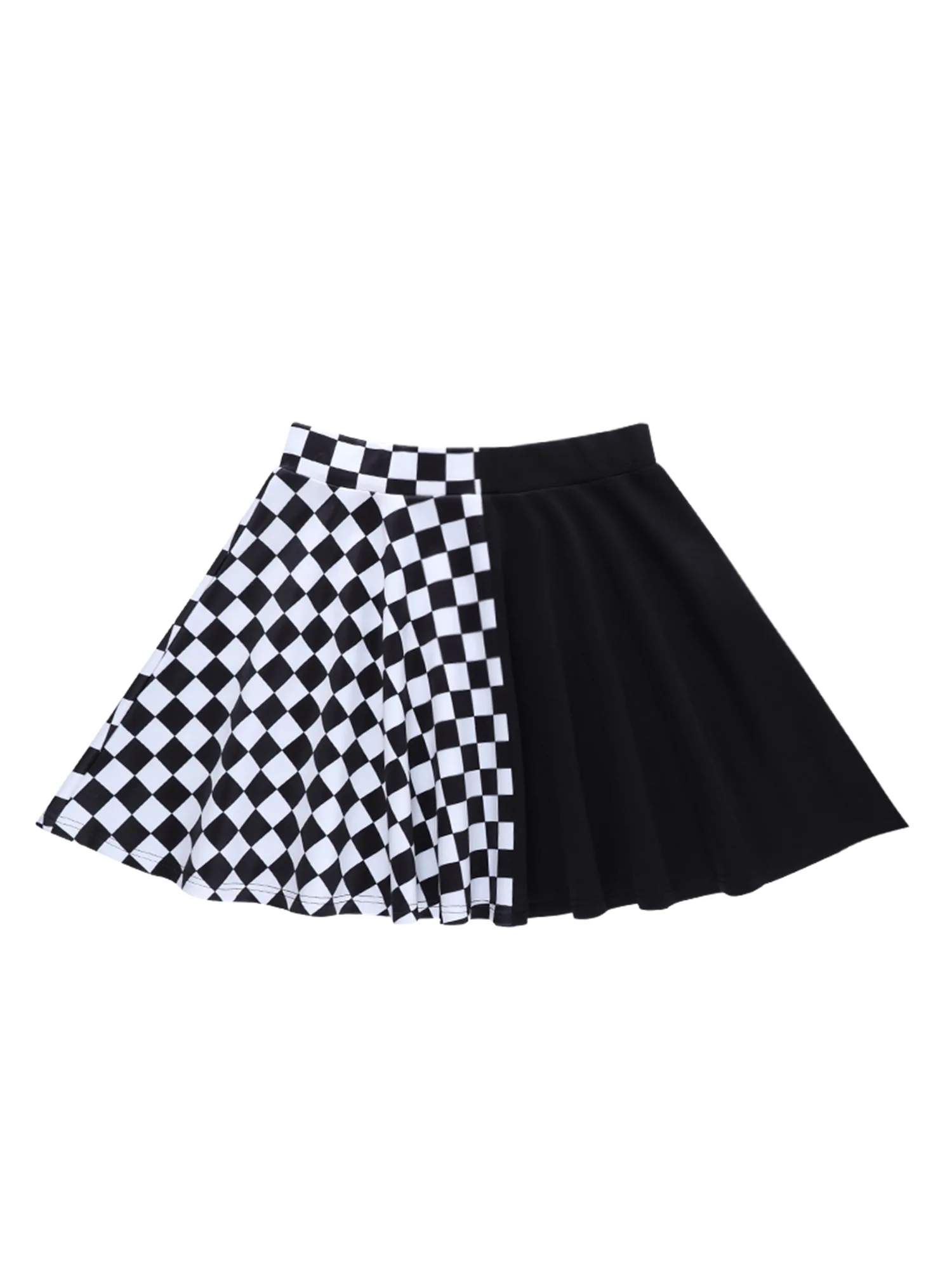여성용 미니 스케이터 스커트, 캐주얼 하이 웨이스트 체커보드 프린트, 컬러 블록 플레어 스커트